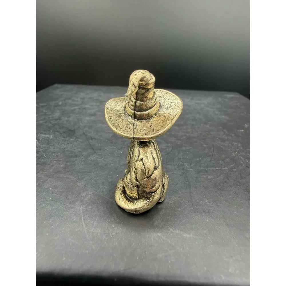 🐈⬛🎩 Mini Brass Cat With Witches Hat Figurine Halloween Collectible ✨🐾